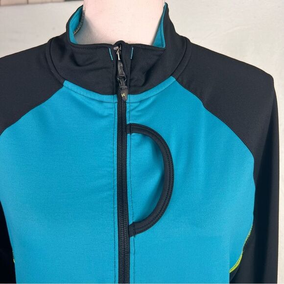 Under Armour Run Cold Gear Jacket Semi Fitted Full Zip Black Turquoise Athletic - Picture 5 of 12